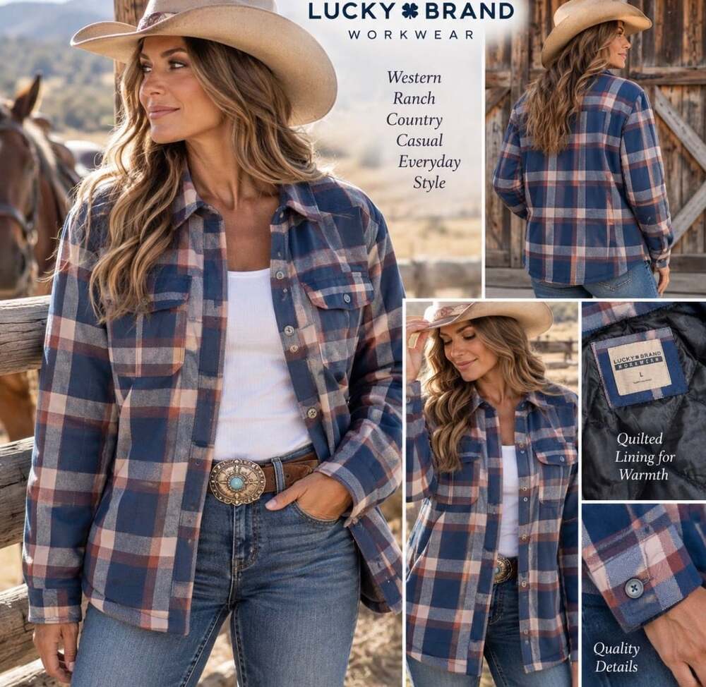 NWOT Lucky Brand Women’s L Plaid Quilted Shirt Jacket Western Ranch Shacket
